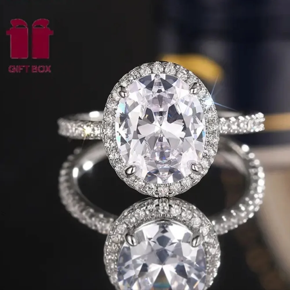 Elegant 925 Silver Diamond Halo Wedding Ring Sz 6